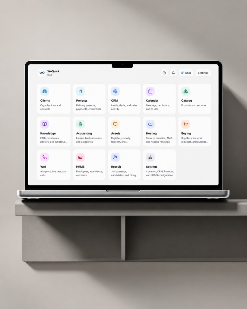 WoQuick Desk — clients, projects, CRM, and operations in one workspace